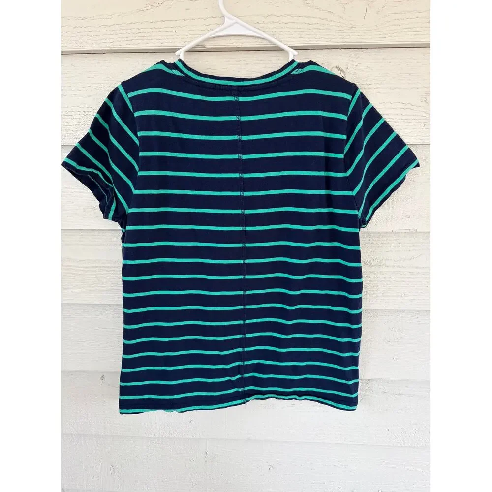 J.Crew Girlfriend Tee Striped T-Shirt Navy & Green Size Large - Picture 6 of 6